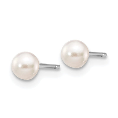 14K White Gold White Round Akoya Saltwater Cultured Pearl Post Earrings