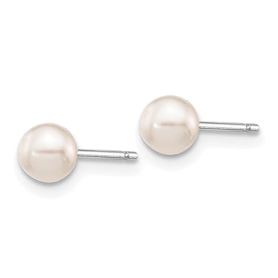 14K White Gold White Round Akoya Saltwater Cultured Pearl Post Earrings