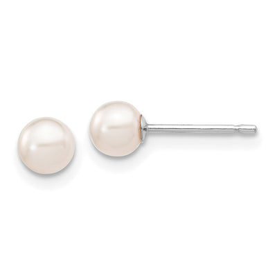 14K White Gold White Round Akoya Saltwater Cultured Pearl Post Earrings