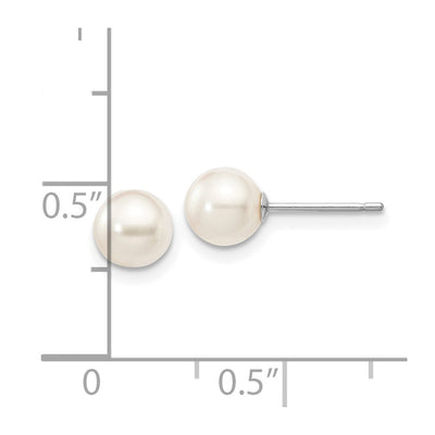 14K White Gold White Round Akoya Saltwater Cultured Pearl Post Earrings