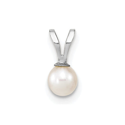 14K White Gold White Round Freshwater Cultured Pearl Pendant