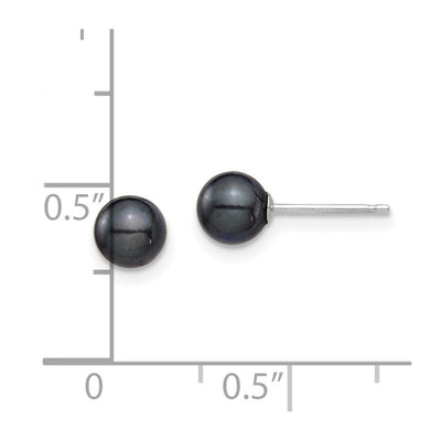 14K White Gold Black Round Akoya Saltwater Cultured Post Earrings