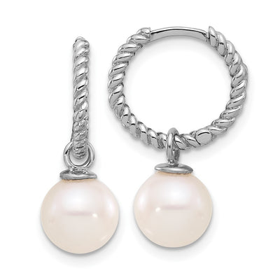 14K White Gold Black and White Freshwater Cultured Pearl Removable Dangle Hoop Earrings