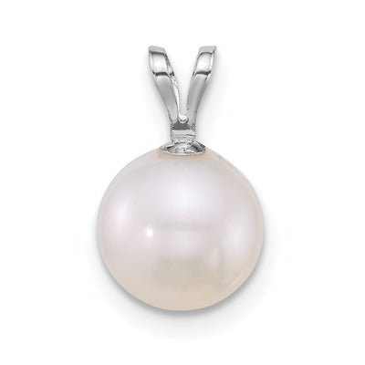 14K White Gold Polished Round White Freshwater Cultured Pearl Pendant