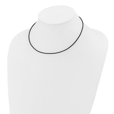 14K White Gold Clasp Black Leather Cord Necklace, 16 x 1.5mm