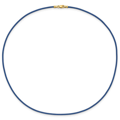 14K Yellow Clasp Royal Blue Leather Cord Necklace
