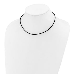 14k Yellow Clasp Black Leather Cord Necklace (Style XG260-16)