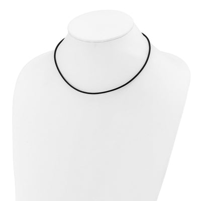 14K Yellow Clasp Black Leather Cord Necklace, 16 x 2mm