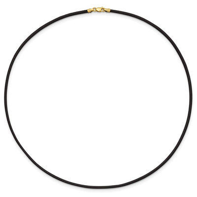 14K Yellow Clasp Black Leather Cord Necklace, 16 x 2mm