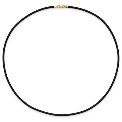 14K Yellow Clasp Black Rubber Cord Necklace, 16 x 2mm