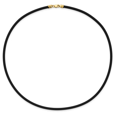 14K Yellow Clasp Black Rubber Cord Necklace, 16 x 3mm