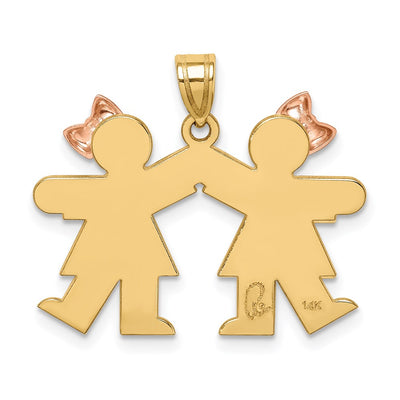 14K Two-Tone Small Double Girls Engravable Charm, 25 x 25mm
