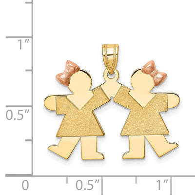 14K Two-Tone Small Double Girls Engravable Charm, 25 x 25mm