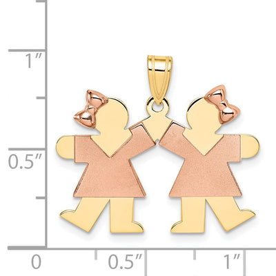 14K Two-Tone Small Double Girls Engravable Charm, 21 x 25mm