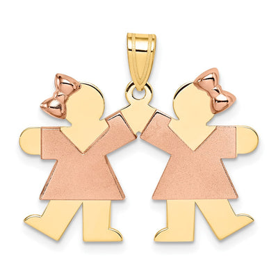 14K Two-Tone Small Double Girls Engravable Charm, 21 x 25mm