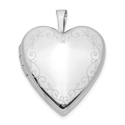 14K White Gold Floral Vine Border Heart Locket