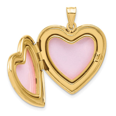 14K Satin and Polished Diamond Star Heart Locket, 30 x 24mm