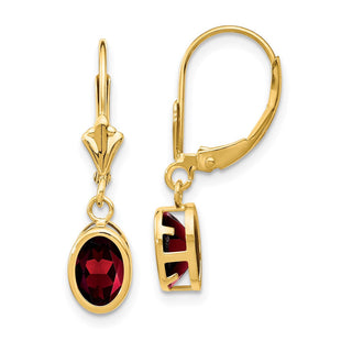 14k Oval Garnet Leverback Earrings (Style XLB106GA)