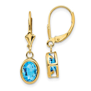 14k Oval Blue Topaz Leverback Earrings (Style XLB107BT)