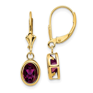 14k Oval Rhodolite Garnet Leverback Earrings (Style XLB107RG)