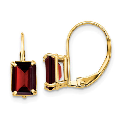 14K Emerald Cut Garnet Leverback Earrings