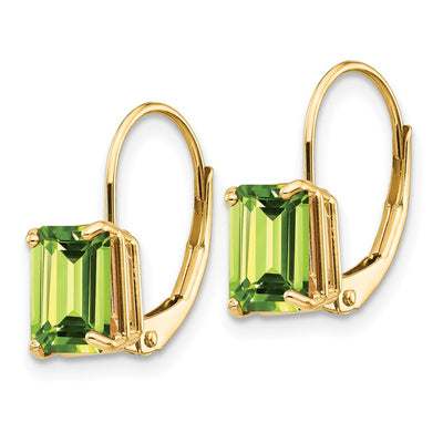 14K Emerald Cut Peridot Leverback Earrings