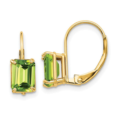 14K Emerald Cut Peridot Leverback Earrings