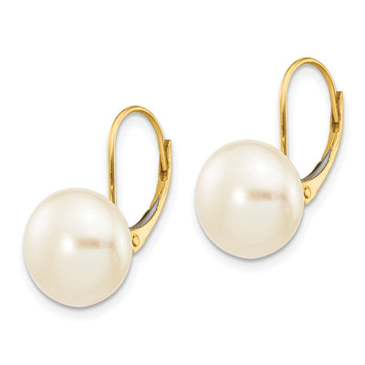 14K White Button Freshwater Cultured Pearl Leverback Earrings