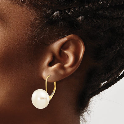 14K White Button Freshwater Cultured Pearl Leverback Earrings