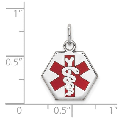 14K White Gold Hexagon Red Enameled Medical Jewelry Pendant, 28 x 23mm