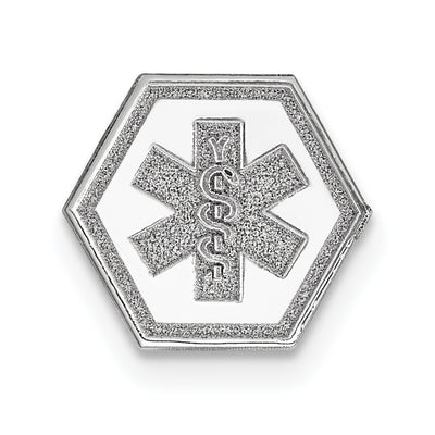 14K White Gold Hexagon Non-enameled Attachable Medical Jewelry Emblem, 9.5 x 9.5mm