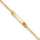 14K Medical Solid Chain/Solid Plate Off-Center Red Enamel Curb Link ID Bracelet, 7 x 5.5mm (FR-7)