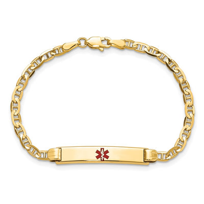 14K Medical Solid Chain/Solid Plate Centered Red Enamel Anchor Link Baby/Child ID Bracelet