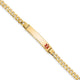 14K Medical Solid Chain/Solid Plate Off-Center Red Enamel Curb Link ID Bracelet, 7 x 5.5mm