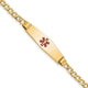14K Medical Semi-Solid Chain/Solid Plate Soft Diamond Shape Centered Red Enamel Cuban Link ID Bracelet