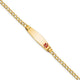 14K Medical Semi-Solid Chain/Solid Plate Soft Diamond Shape Off-Center Red Enamel Cuban Link ID Bracelet, 7 x 7.5mm