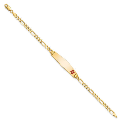14K Medical Solid Chain/Solid Plate Non-Enameled Soft Diamond Shape Off-Center Flat Figaro Link ID Bracelet