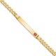 14K Medical Solid Chain/Solid Plate Off-Center Red Enamel Curb Link ID Bracelet, 7 x 6.5mm