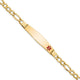 14K Medical Semi-Solid Chain/Solid Plate Soft Diamond Shape Off-Center Red Enamel Figaro Link ID Bracelet, 7 x 9mm