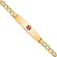 14K Medical Semi-Solid Chain/Solid Plate Soft Diamond Shape Centered Red Enamel Curb Link ID Bracelet, 7 x 9mm