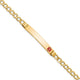 14K Medical Semi-Solid Chain/Solid Plate Off-Center Red Enamel Cuban Link ID Bracelet, 8 x 6.5mm