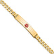 14K Medical Solid Chain/Solid Plate Centered Red Enamel Curb Link ID Bracelet, 7 x 8mm