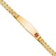 14K Medical Solid Chain/Solid Plate Soft Diamond Shape Off-Center Red Enamel Curb Link ID Bracelet, 7 x 9.5mm