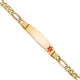 14K Medical Semi-Solid Chain/Solid Plate Soft Diamond Shape Off-Center Red Enamel Figaro Link ID Bracelet, 7 x 9.5mm