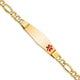 14K Medical Semi-Solid Chain/Solid Plate Soft Diamond Shape Off-Center Red Enamel Figaro Link ID Bracelet, 8 x 13.5mm