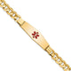 14K Medical Solid Chain/Solid Plate Soft Diamond Shape Centered Red Enamel Curb Link ID Bracelet, 8 x 13.5mm