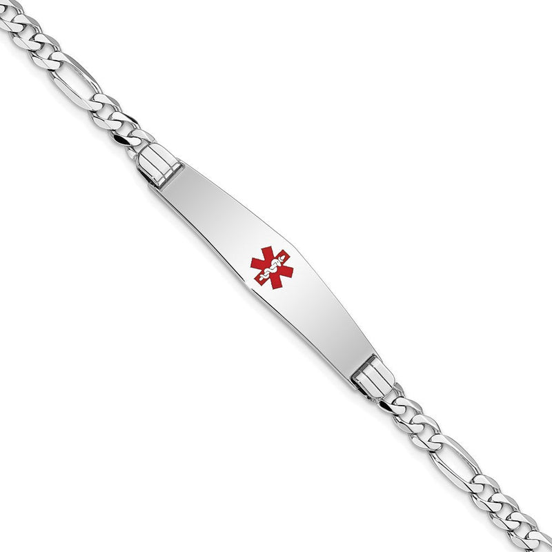 14K white gold figaro link plate ID bracelet