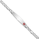14K White Gold Medical Semi-Solid Chain/Solid Plate Soft Diamond Shape Off-Center Red Enamel Figaro Link ID Bracelet