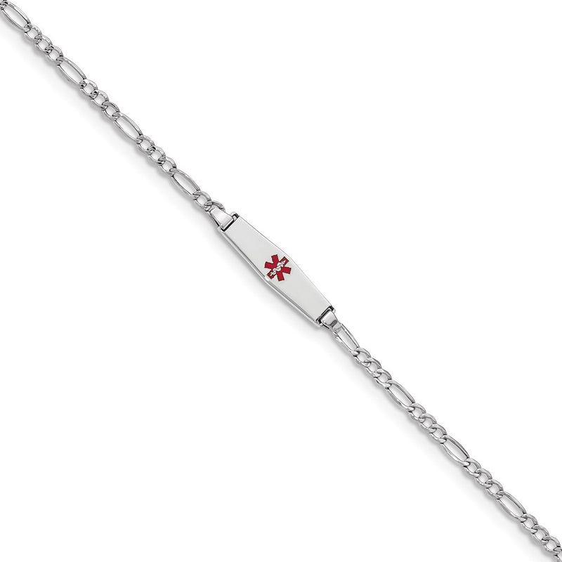 14K white gold figaro link plate ID bracelet