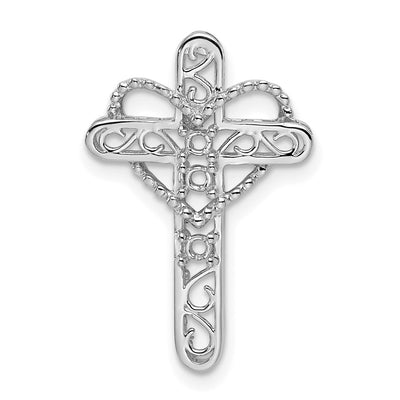 14K White Gold Polish Filigree 3-Stone Mothers Cross Pendant Mounting